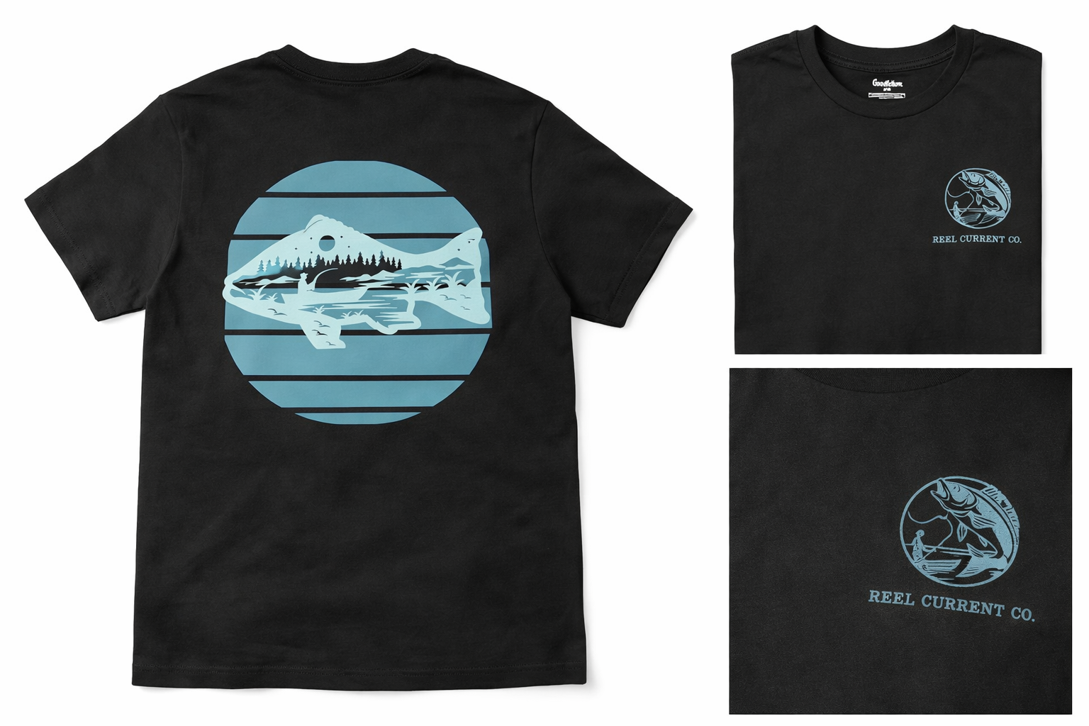 Retro Bass Sunset Fishing Shirt - Black